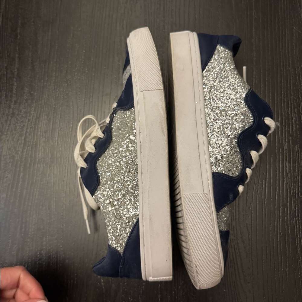 Authentic Tory Burch Navy and Silver Glitter Sneakers - Picture 2 of 2